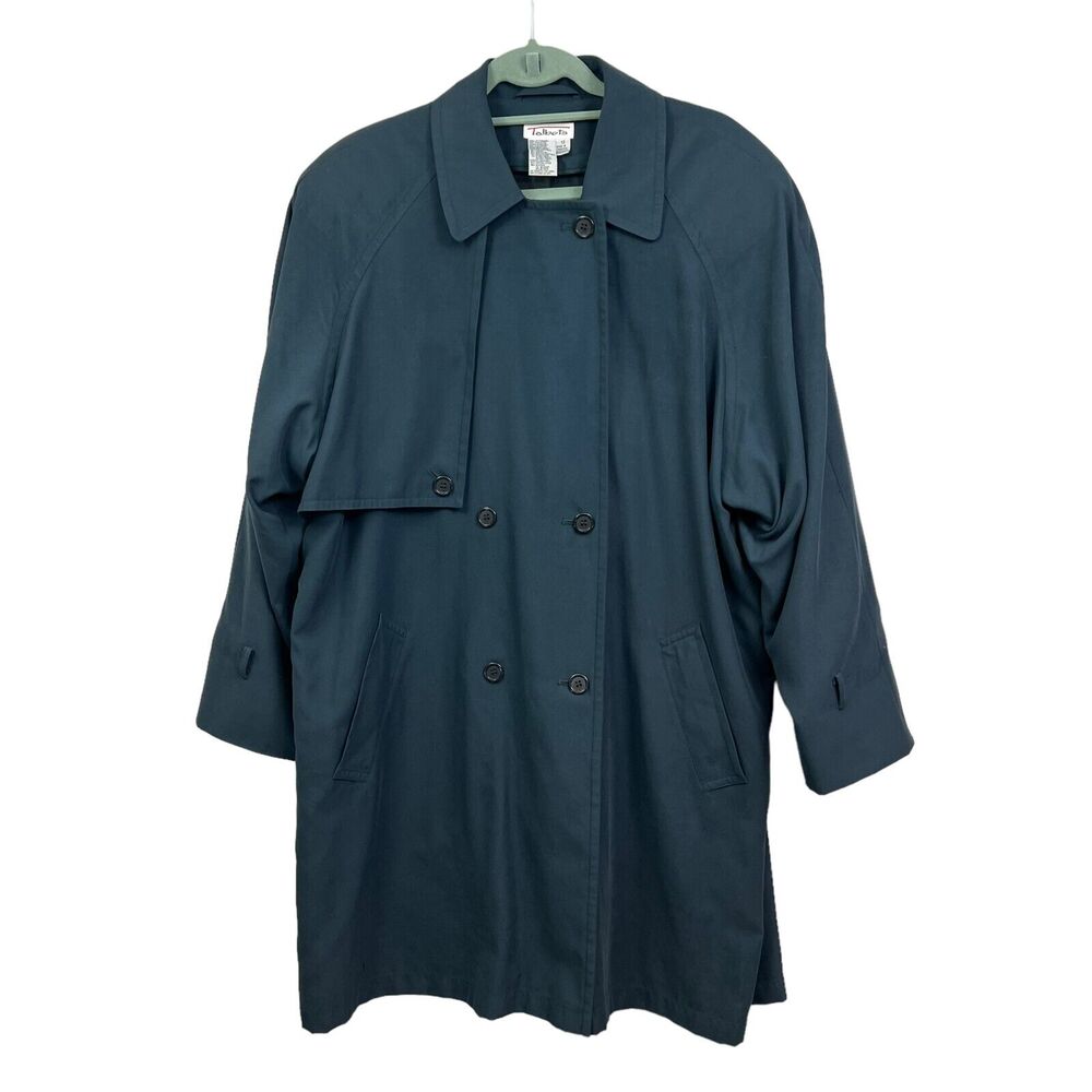 Vintage Talbots Womens Trench Coat Double Breasted Lined Pockets Green Size 12*